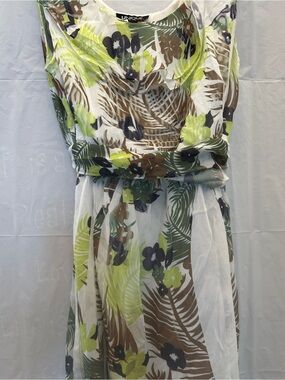 Nique Sleeveless Tropical Midi Dress or Top in White, Green and Brown Sz 1X NWWT